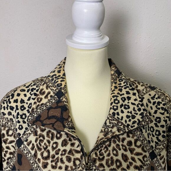 Vintage 80's A.D.S Gold Sparkling Animal Print Bomber Jacket Women's Size Large - Picture 5 of 15